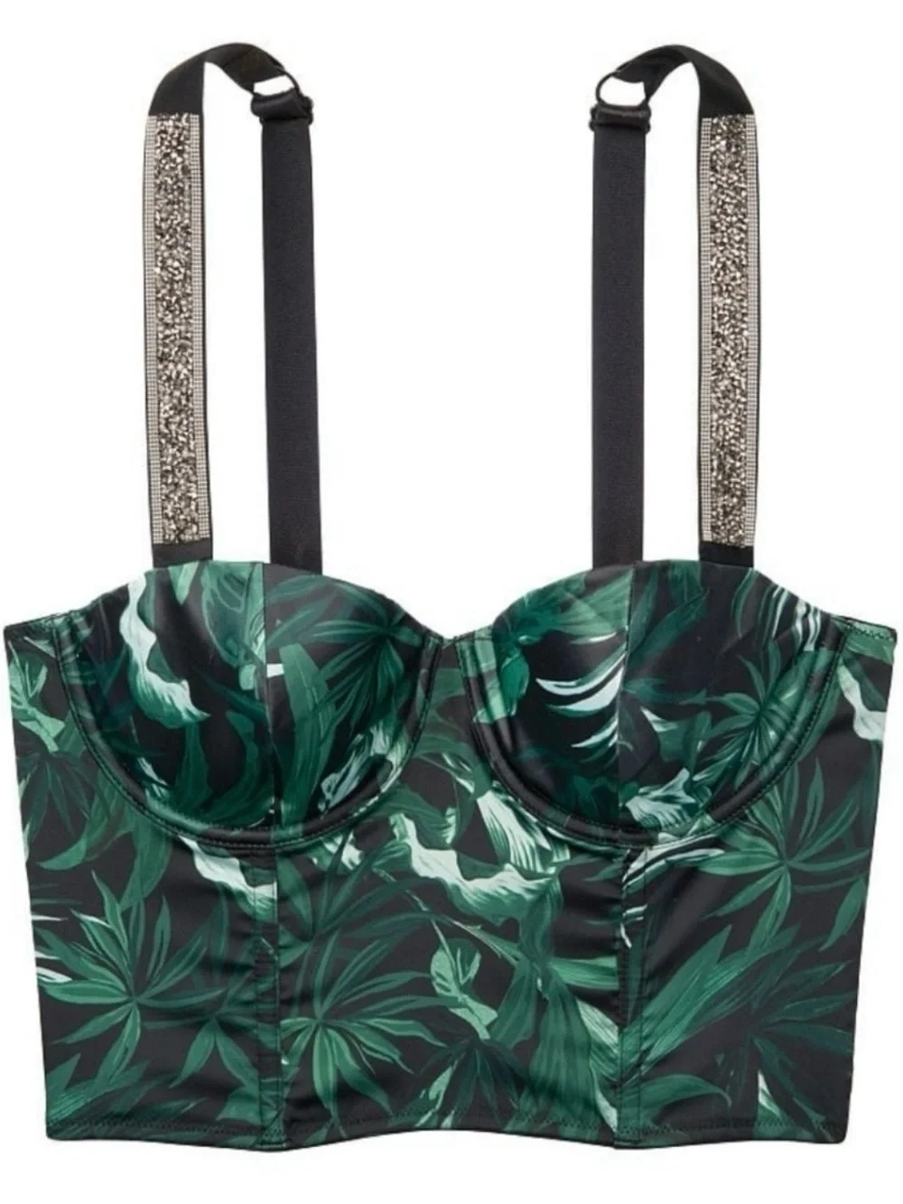 Victoria's Secret Black & Green Tropical Longline Bralette - Picture 2 of 3